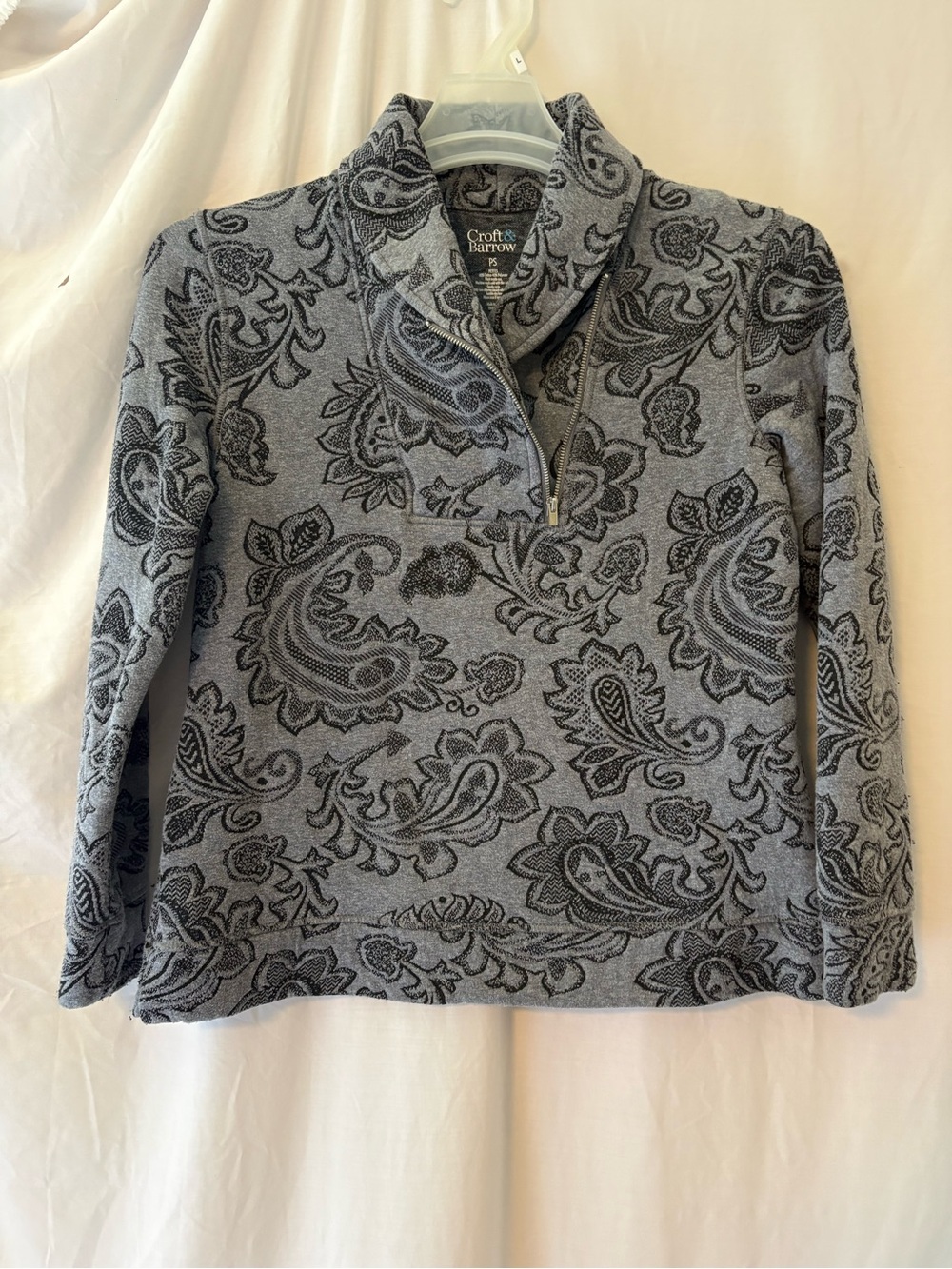 croft & barrow Gray Paisley Quarter-Zip Pullover Sweatshirt